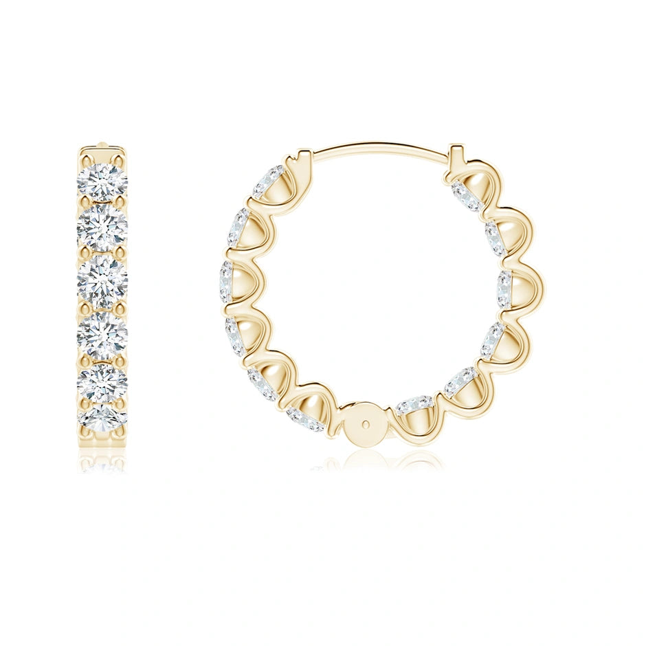 Lab-Grown Prong-Set Round Diamond Inside Out Hinged Clip Hoop Earrings