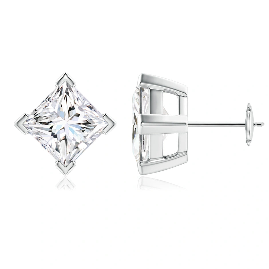 V-Prong Set Princess-Cut Lab-Grown Diamond Stud Earrings
