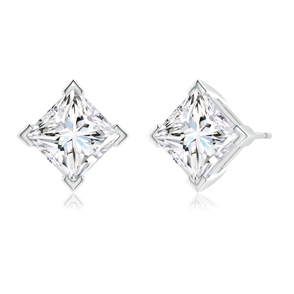 V-Prong Set Princess-Cut Lab-Grown Diamond Stud Earrings