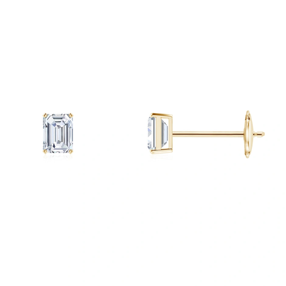 Lab-Grown Prong-Set Emerald-Cut Diamond Solitaire Stud Earrings