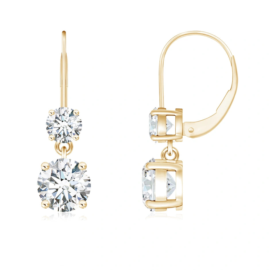 Lab-Grown Round Diamond Leverback Dangle Earrings with Diamond