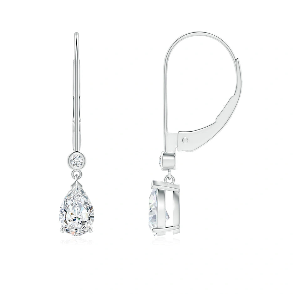 Lab-Grown Pear-Shaped Diamond Leverback Drop Earrings with Lab Diamond Accent