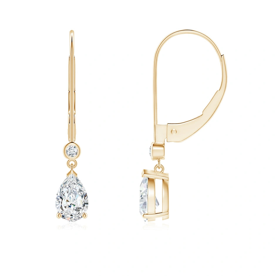Lab-Grown Pear-Shaped Diamond Leverback Drop Earrings with Lab Diamond Accent