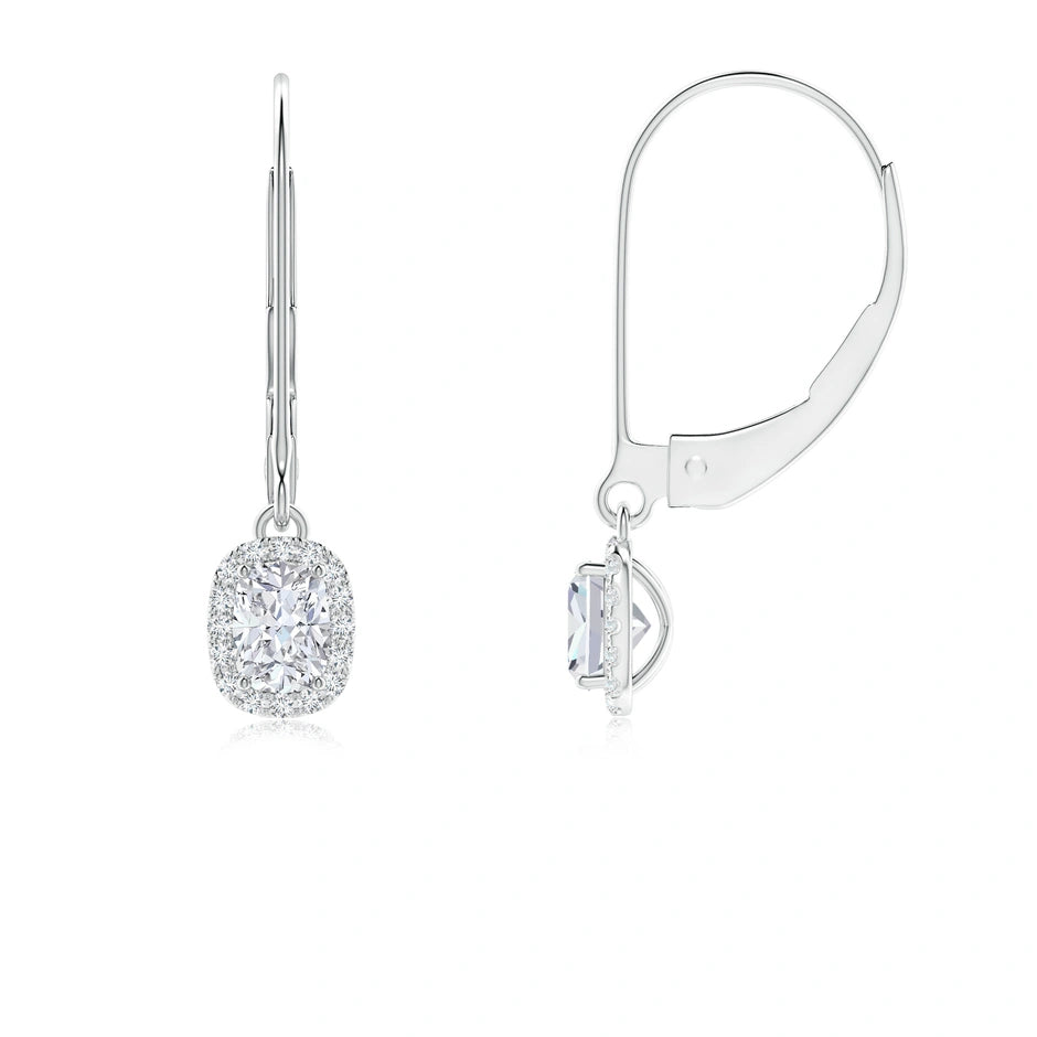 Lab-Grown Cushion Diamond Leverback Earrings with Halo