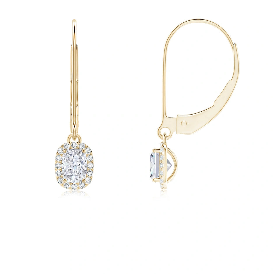 Lab-Grown Cushion Diamond Leverback Earrings with Halo