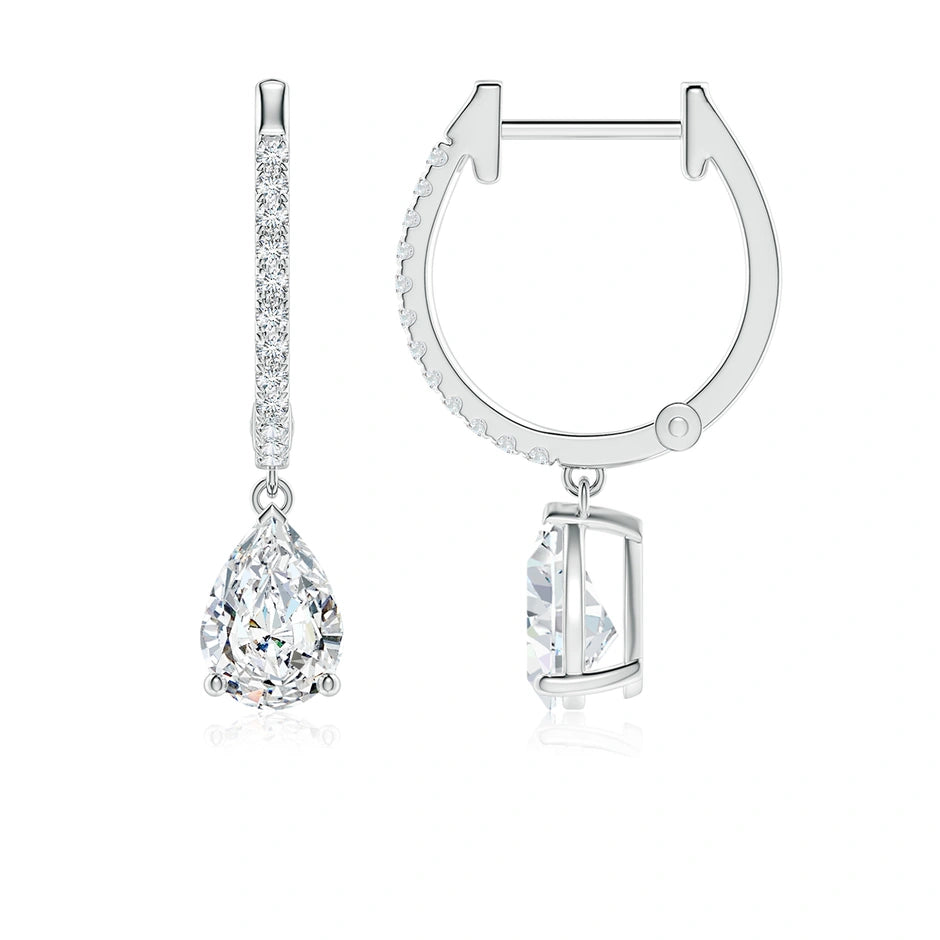 Pear Lab-Grown Diamond Hoop Drop Earrings with Accents
