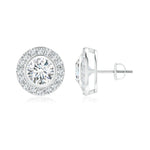 Load image into Gallery viewer, Lab-Grown Solitaire Bezel-Set Round Diamond Halo Stud Earrings
