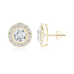 Load image into Gallery viewer, Lab-Grown Solitaire Bezel-Set Round Diamond Halo Stud Earrings
