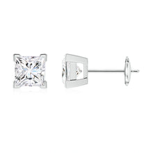 V-Prong Set Princess-Cut Lab-Grown Diamond Solitaire Stud Earrings