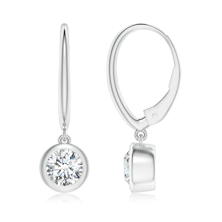 Lab-Grown Classic Bezel-Set Round Diamond Leverback Drop Earrings
