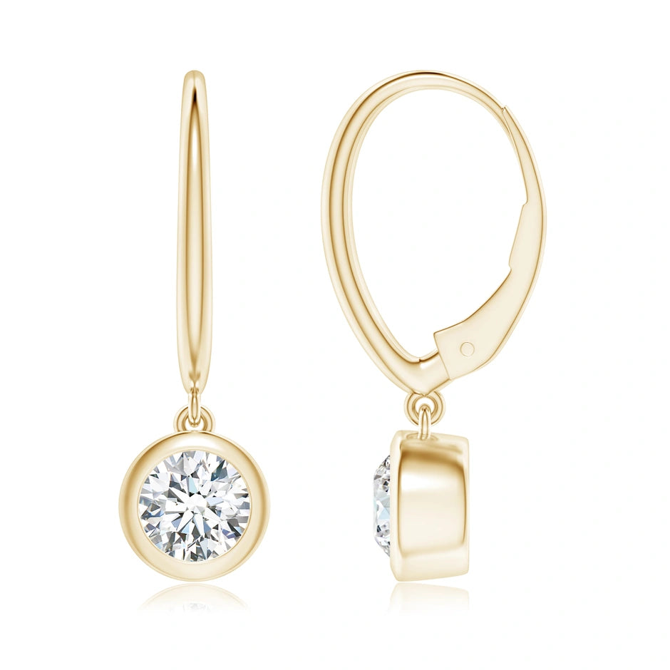 Lab-Grown Classic Bezel-Set Round Diamond Leverback Drop Earrings