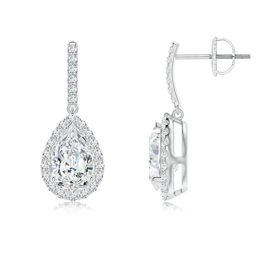 Lab-Grown Pear-Shaped Diamond Halo Dangle Earrings