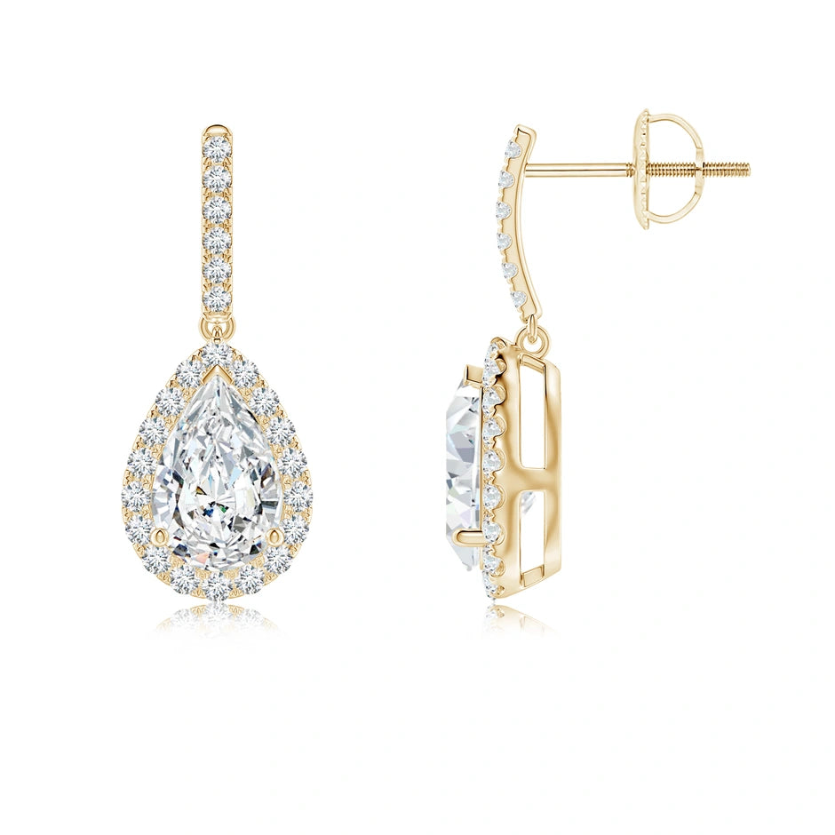 Lab-Grown Pear-Shaped Diamond Halo Dangle Earrings