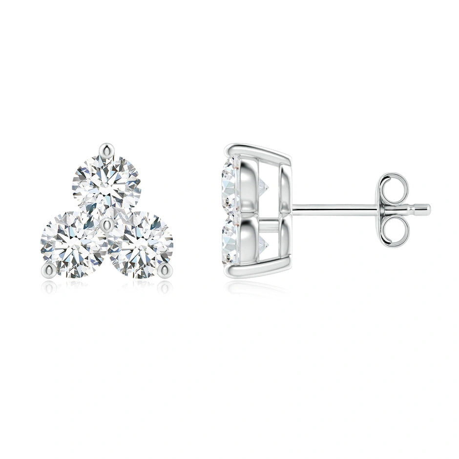 Round Lab-Grown Diamond Three Stone Stud Earrings