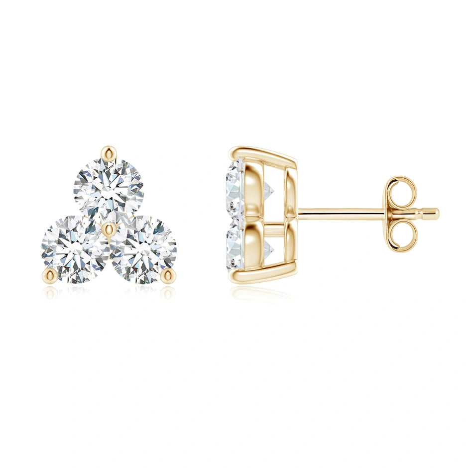 Round Lab-Grown Diamond Three Stone Stud Earrings