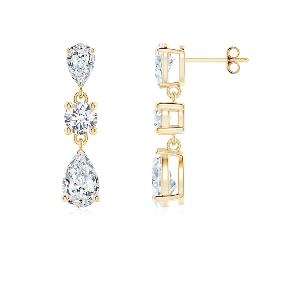 Prong-Set Pear and Round Lab-Grown Diamond Drop Earrings