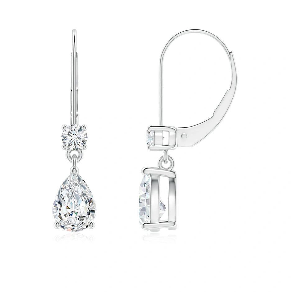 Lab-Grown Pear Diamond Leverback Drop Earrings with Lab Diamond Accent