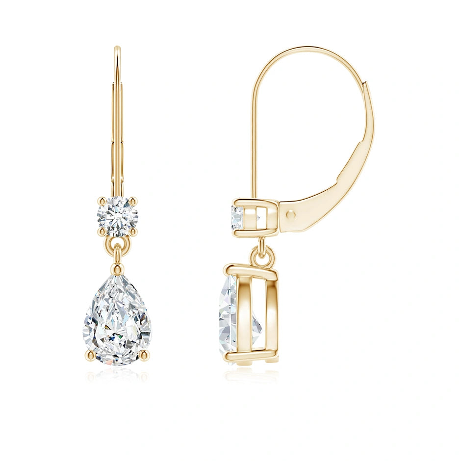 Lab-Grown Pear Diamond Leverback Drop Earrings with Lab Diamond Accent