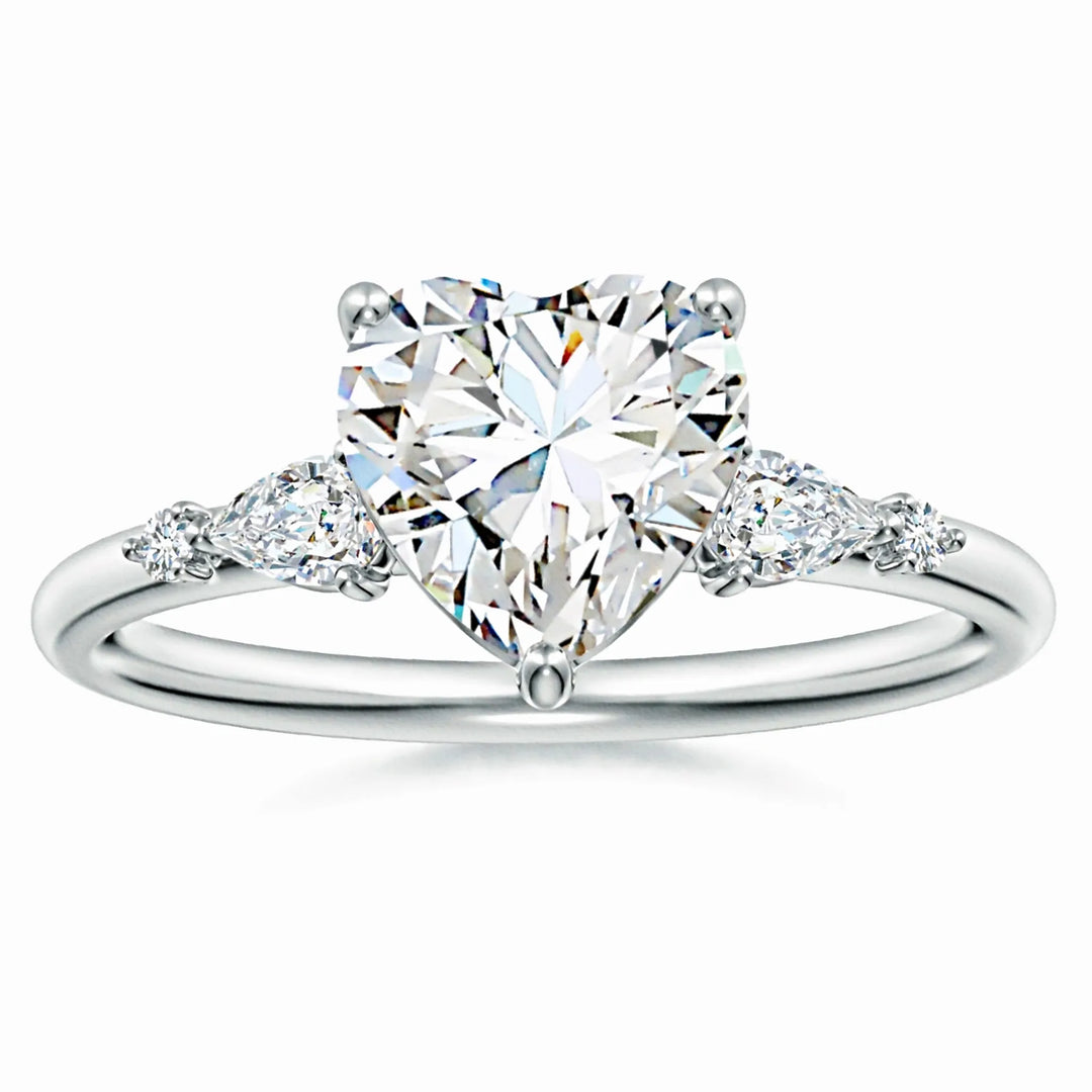 Prong-Set Heart-Shaped Lab-Grown Diamond Side Stone Engagement Ring
