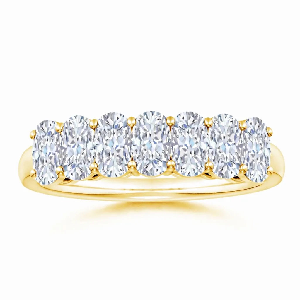 Lab-Grown Prong-Set Cushion Rectangular Diamond Seven Stone Wedding Ring
