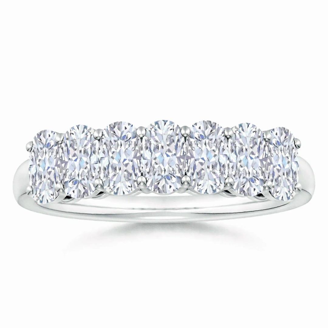 Lab-Grown Prong-Set Cushion Rectangular Diamond Seven Stone Wedding Ring