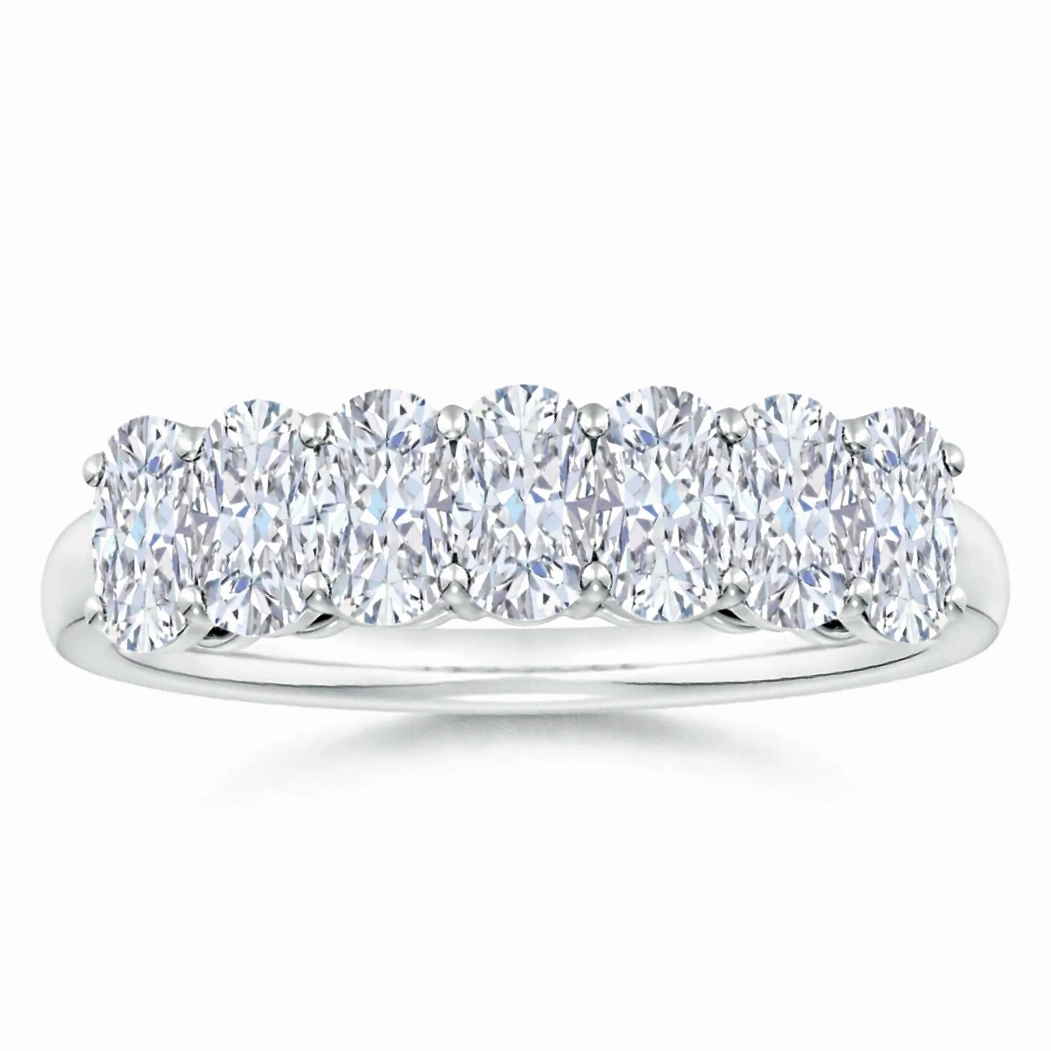 Lab-Grown Prong-Set Cushion Rectangular Diamond Seven Stone Wedding Ring