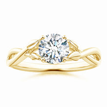 Lab-created nature-inspired diamond crossover ring with leaf motif