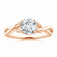 Lab-created nature-inspired diamond crossover ring with leaf motif