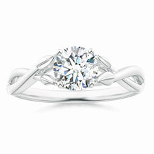 Lab-created nature-inspired diamond crossover ring with leaf motif