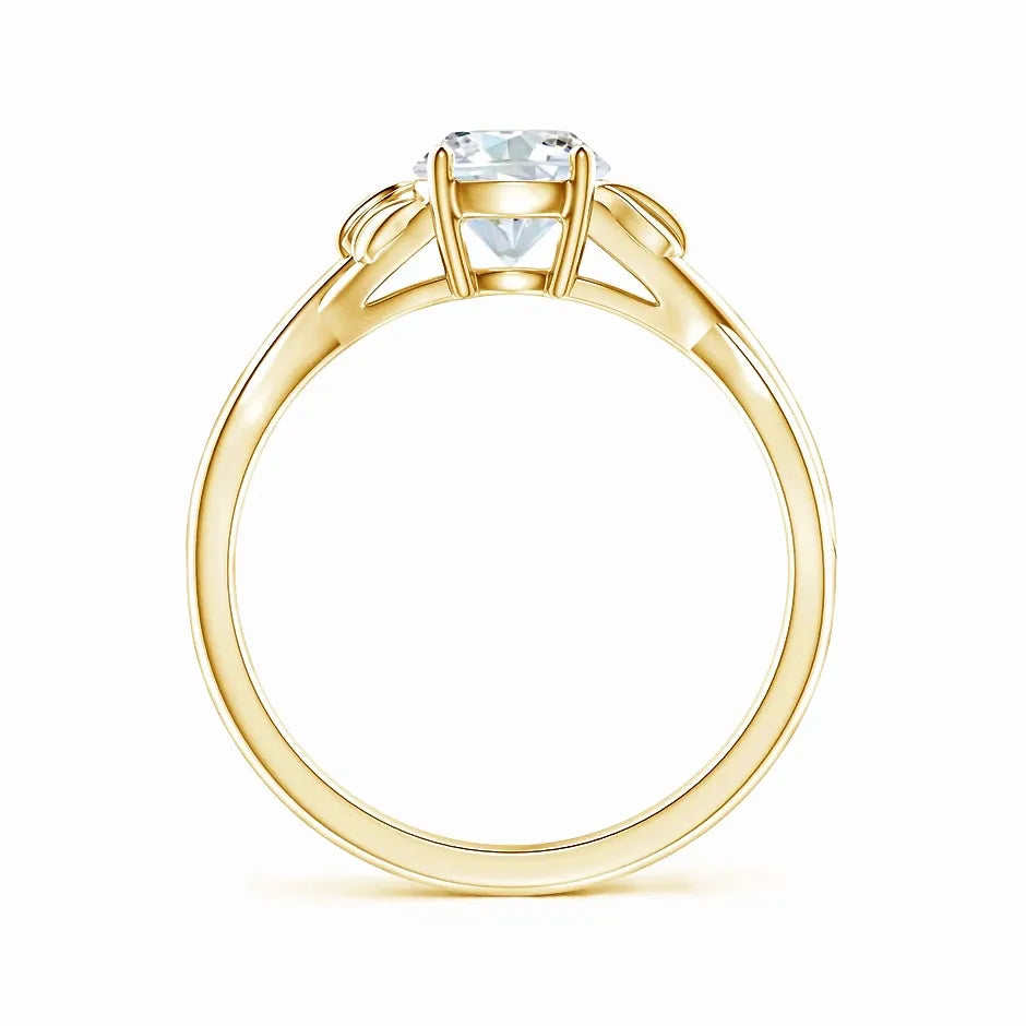 Lab-created nature-inspired diamond crossover ring with leaf motif