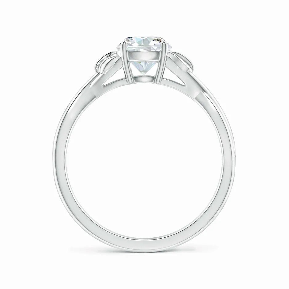 Lab-created nature-inspired diamond crossover ring with leaf motif
