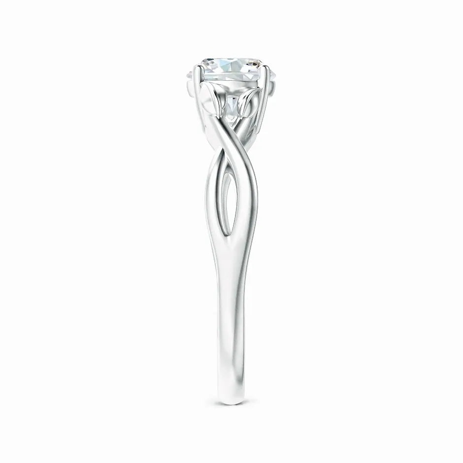 Lab-created nature-inspired diamond crossover ring with leaf motif