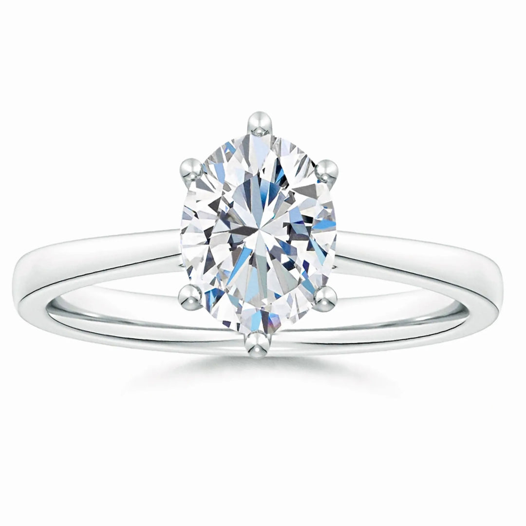 Six Prong Oval Lab-Grown Diamond Reverse Tapered Setting Cathedral Engagement Ring