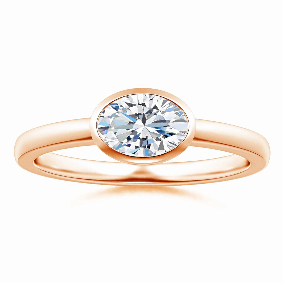 Lab-Grown East-West Oval Diamond Solitaire Ring Bezel Setting