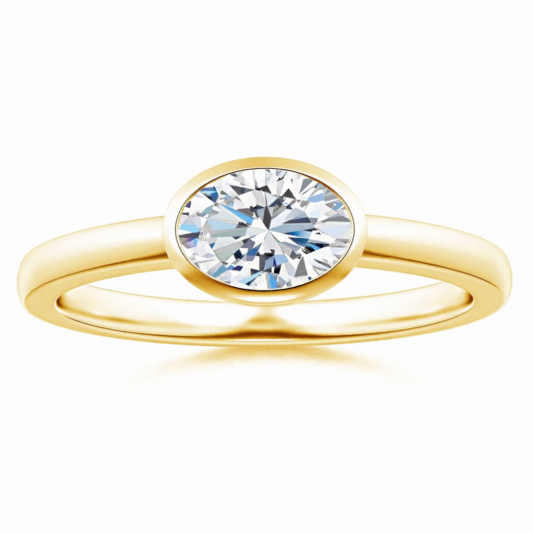 Lab-Grown East-West Oval Diamond Solitaire Ring Bezel Setting