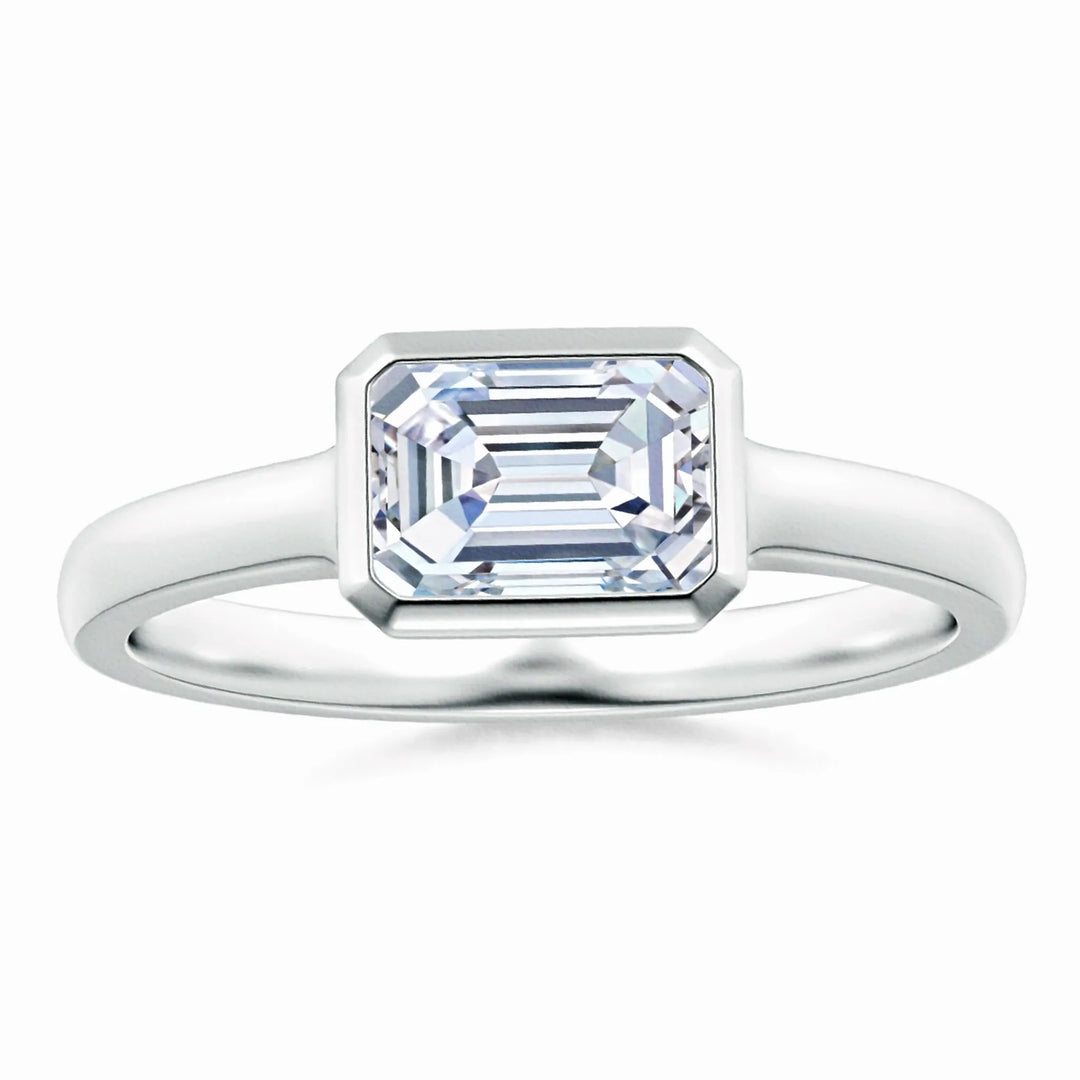 Lab Grown East West Emerald Cut Diamond Solitaire Ring