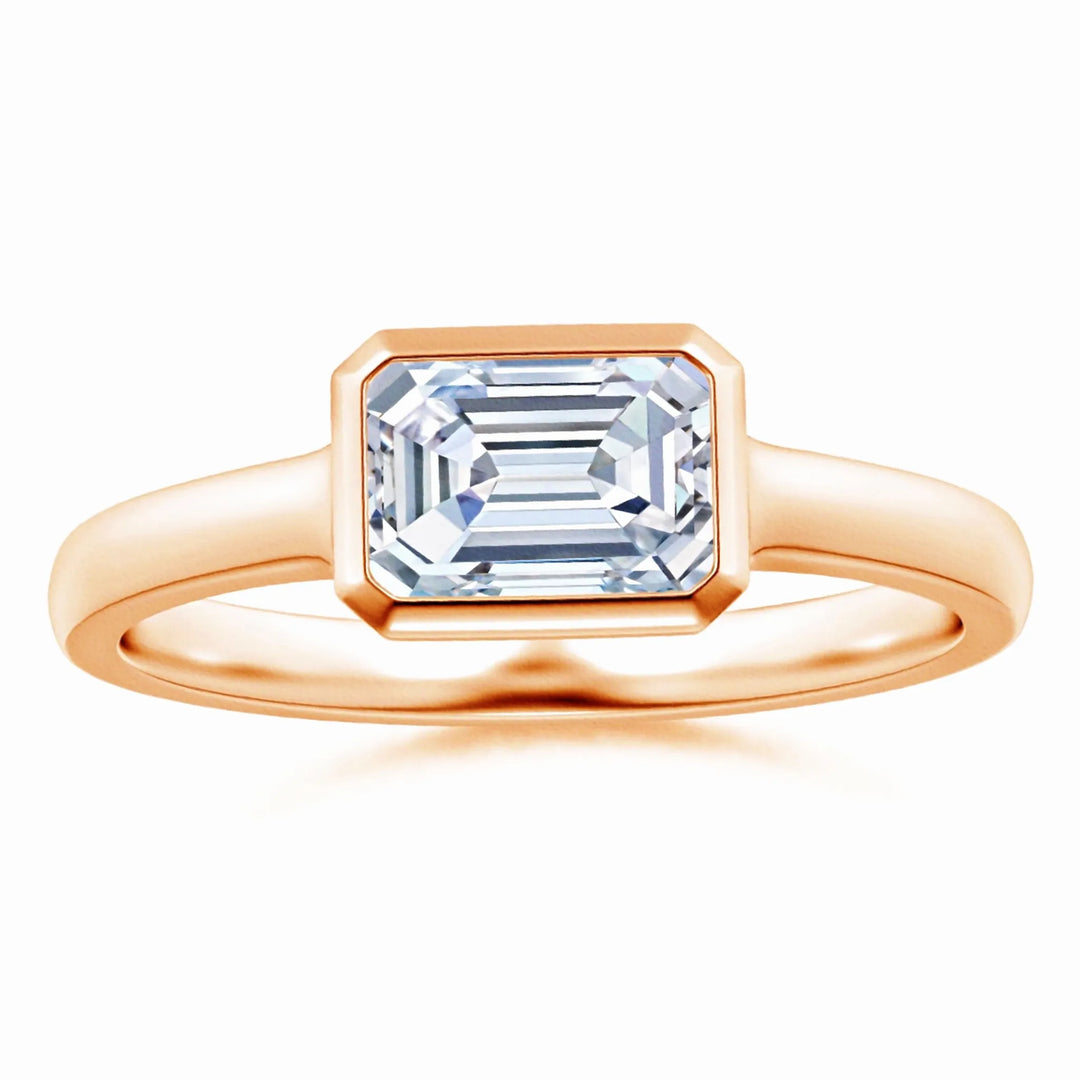 Lab Grown East West Emerald Cut Diamond Solitaire Ring