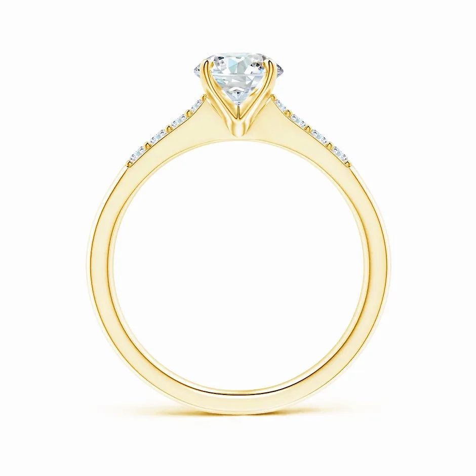 Lab-Grown Solitaire Diamond Tapered Setting Engagement Ring with Decoration