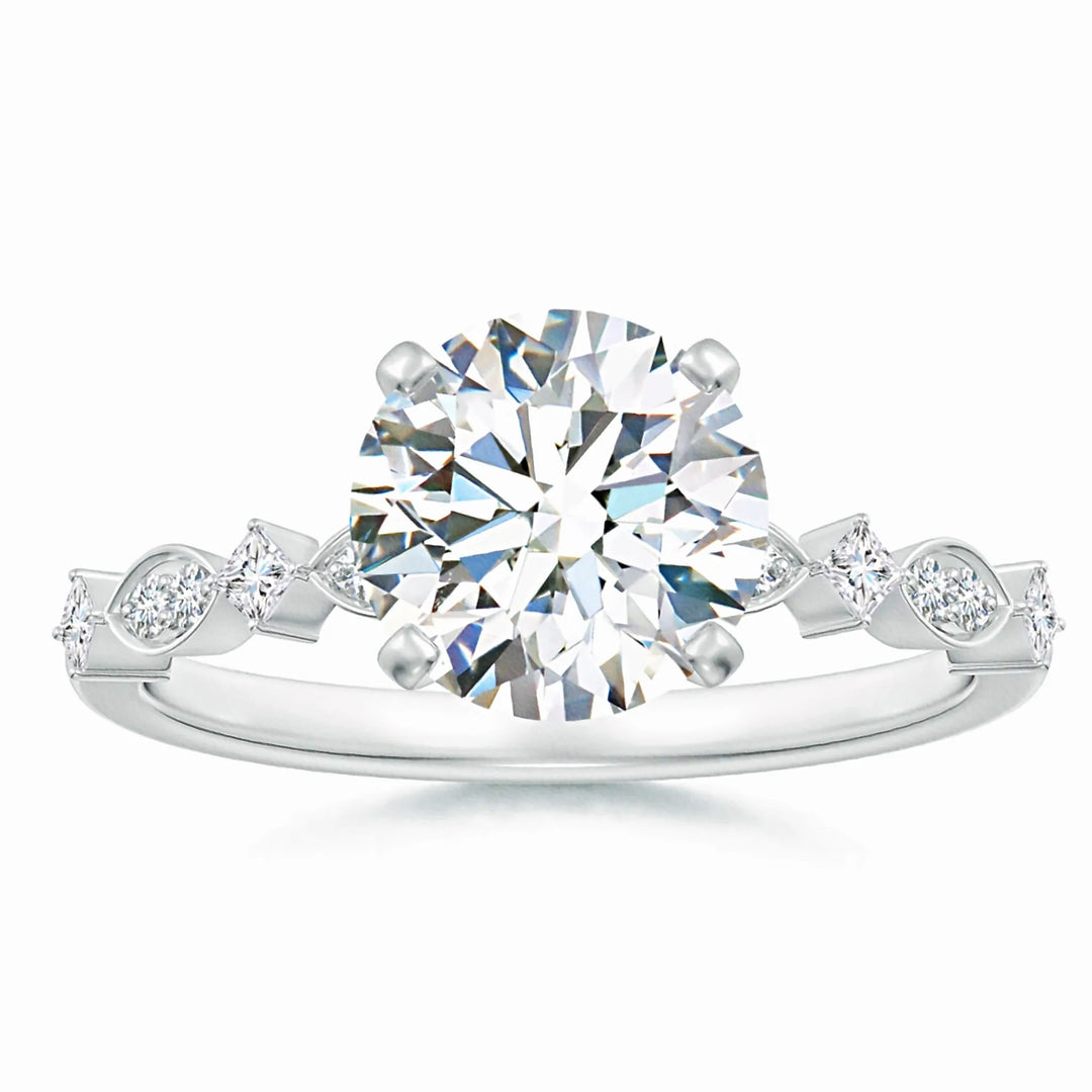 Round Lab-Grown Diamond Engagement Ring with Marquise Motif
