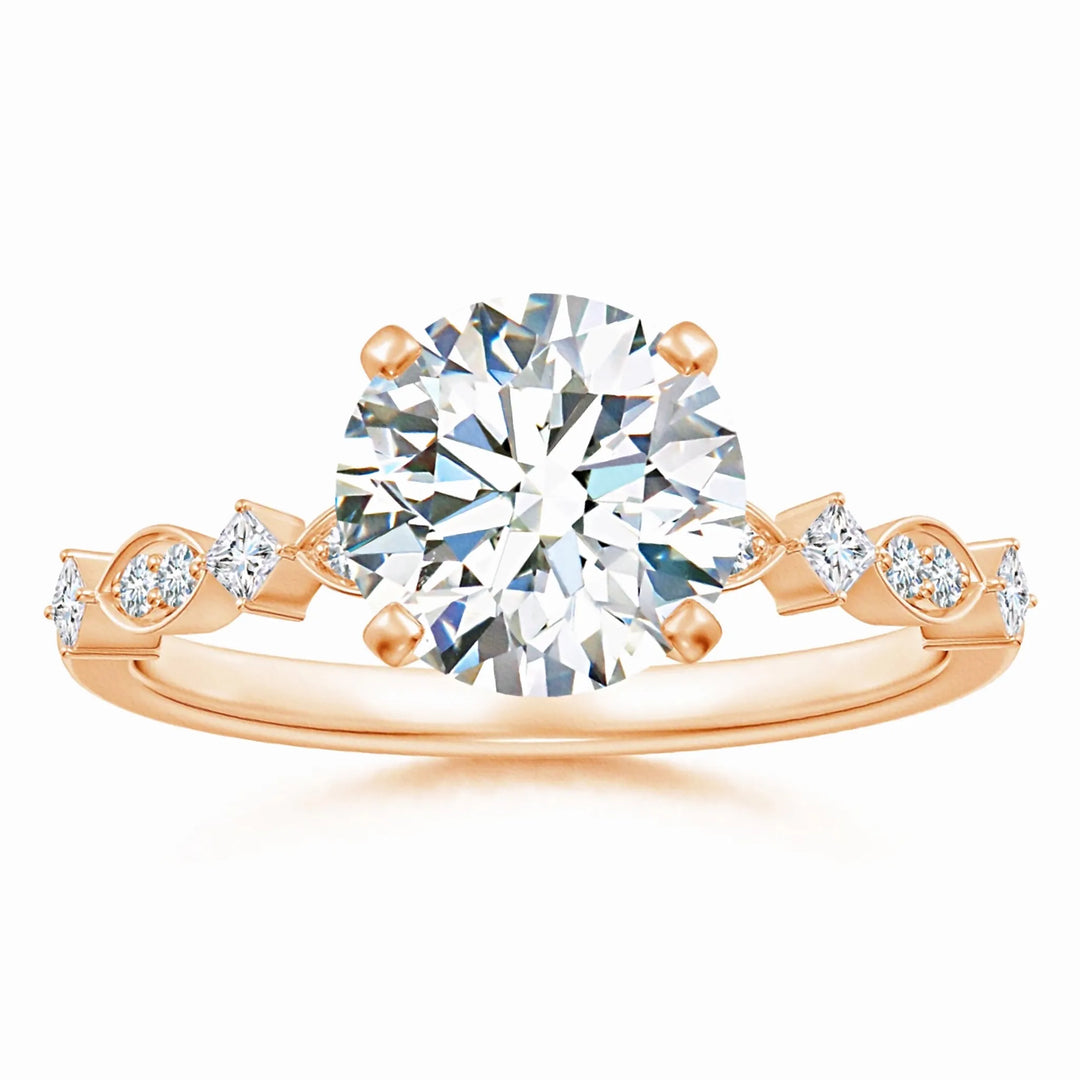 Round Lab-Grown Diamond Engagement Ring with Marquise Motif
