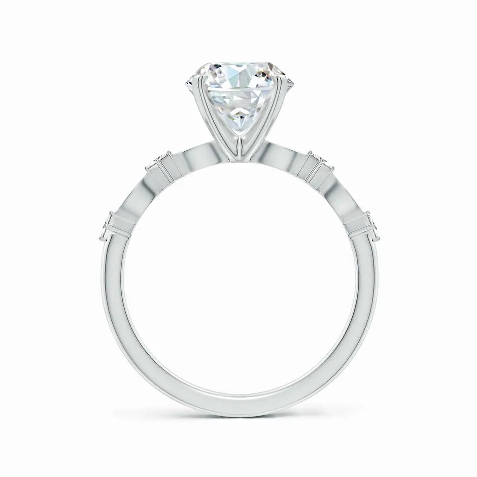 Round Lab-Grown Diamond Engagement Ring with Marquise Motif