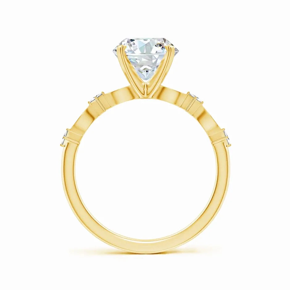 Round Lab-Grown Diamond Engagement Ring with Marquise Motif
