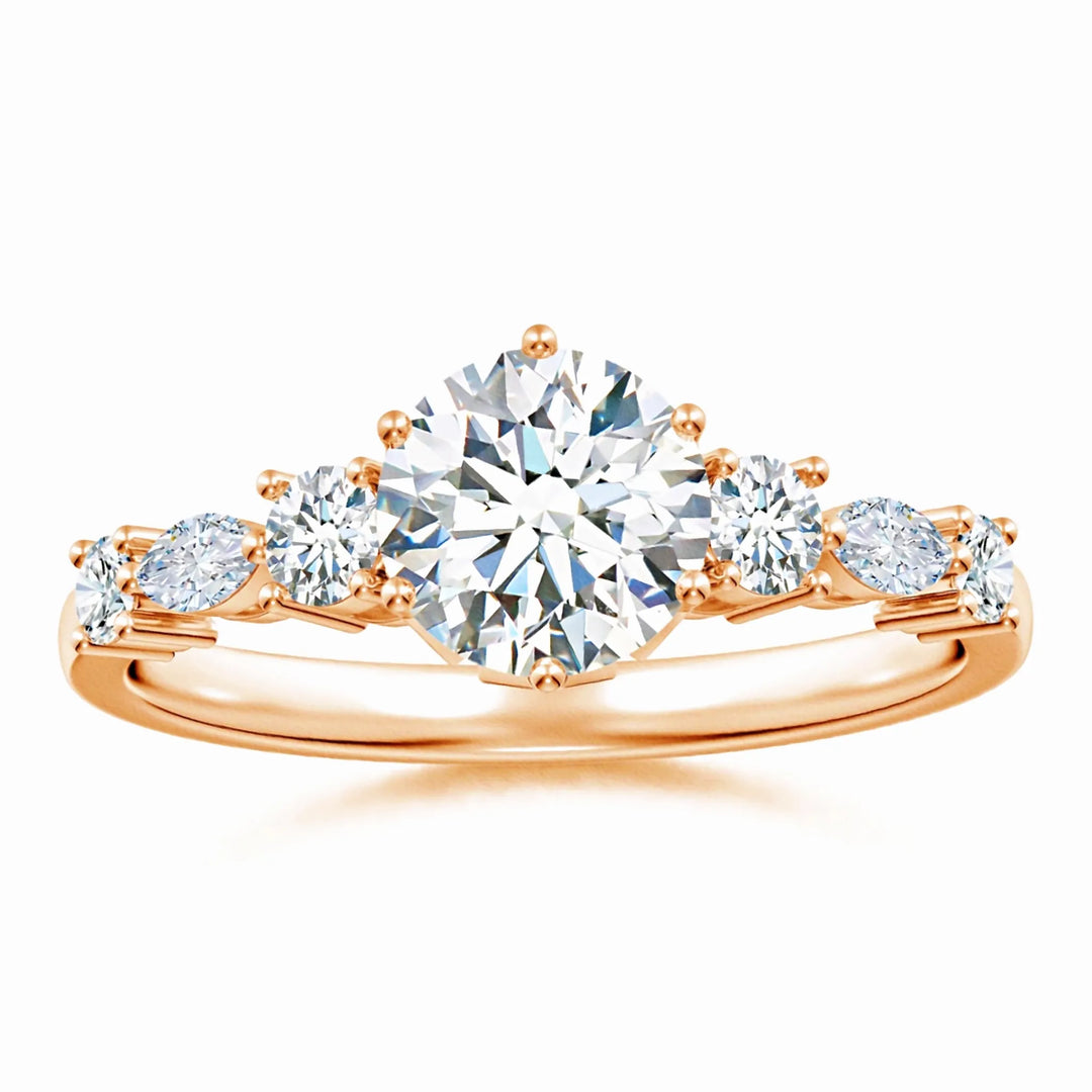 Lab-Grown Classic Round Diamond Side Stone Engagement Ring