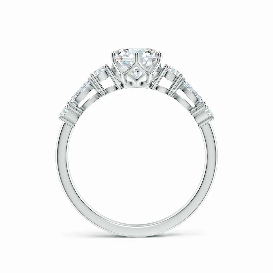 Lab-Grown Classic Round Diamond Side Stone Engagement Ring