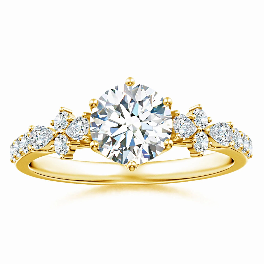 Lab-Grown Round Diamond Side Stone Engagement Ring with Accents