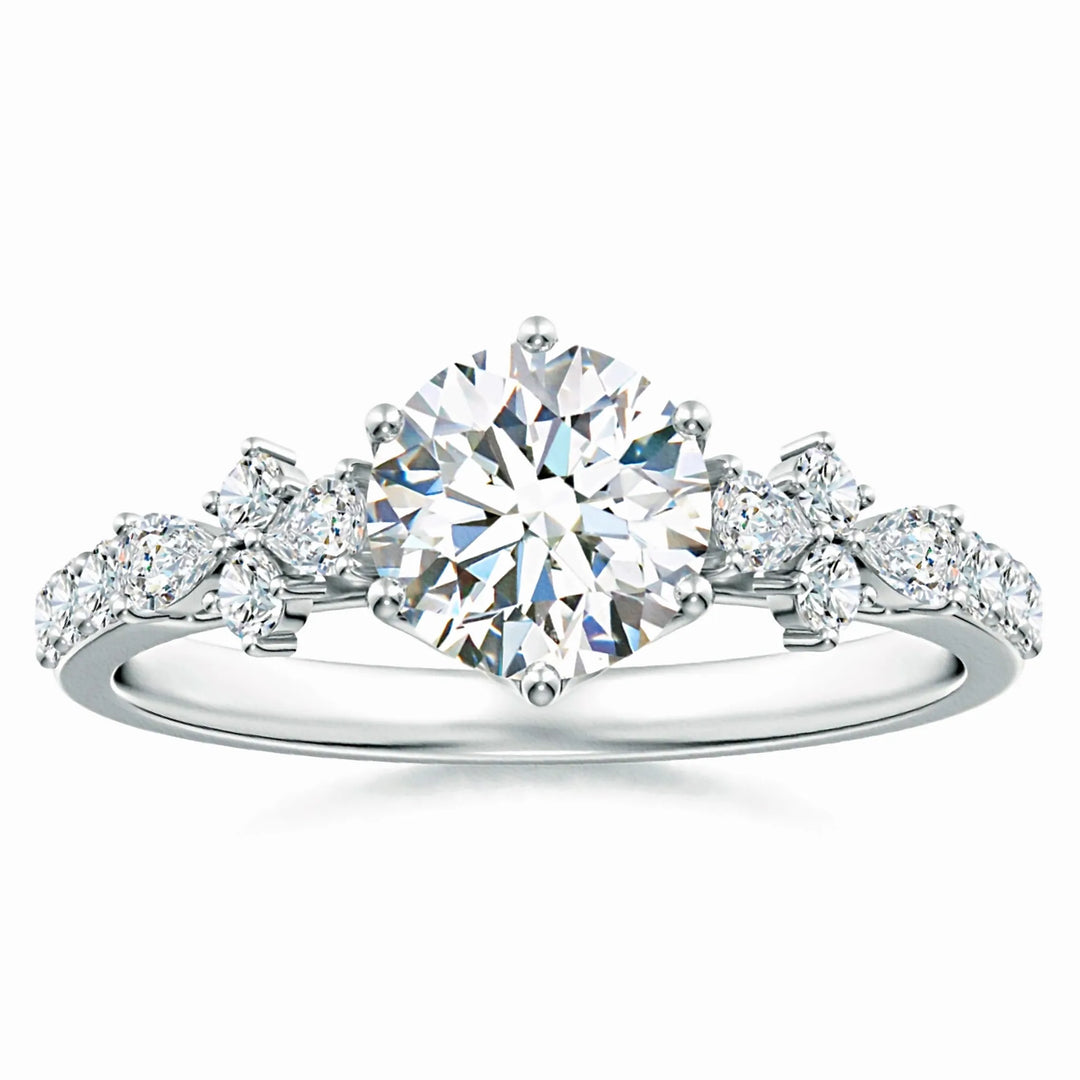 Lab-Grown Round Diamond Side Stone Engagement Ring with Accents