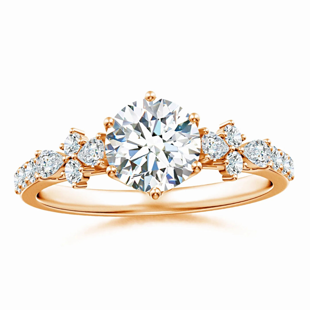 Lab-Grown Round Diamond Side Stone Engagement Ring with Accents