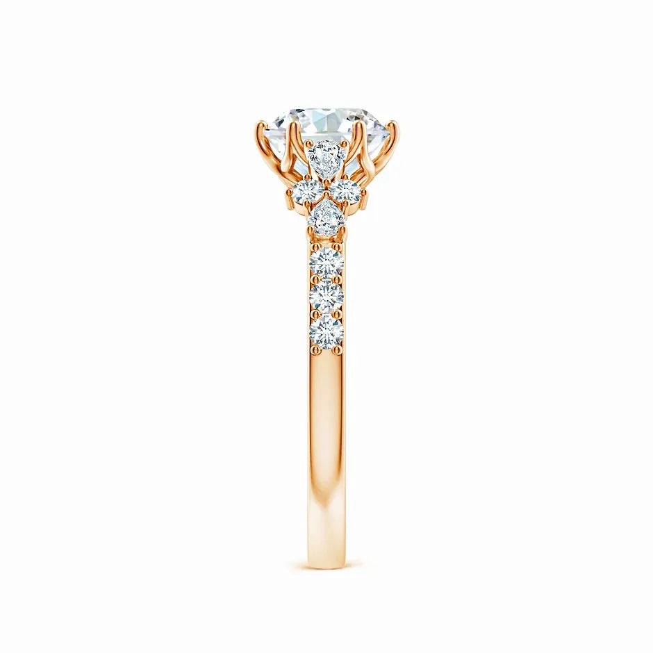 Lab-Grown Round Diamond Side Stone Engagement Ring with Accents