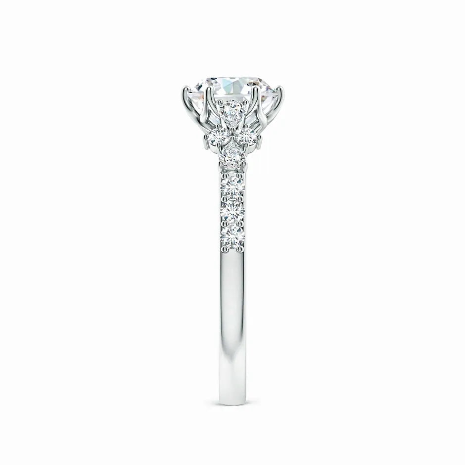 Lab-Grown Round Diamond Side Stone Engagement Ring with Accents