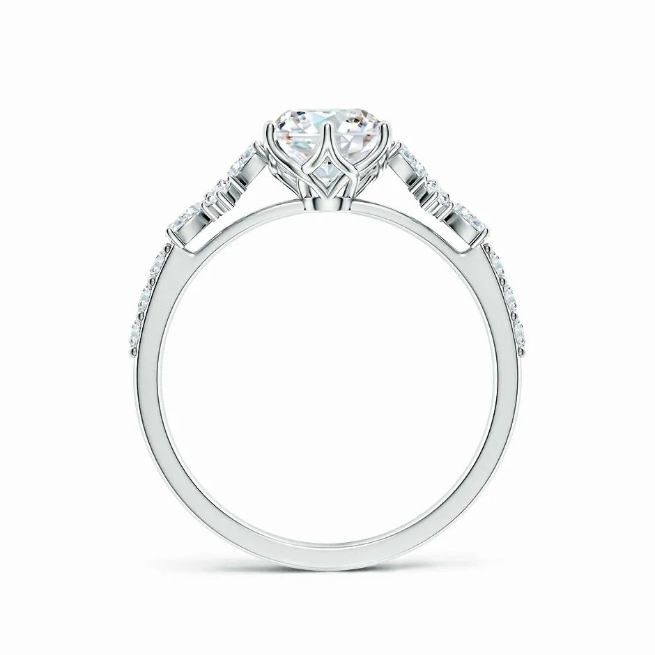 Lab-Grown Round Diamond Side Stone Engagement Ring with Accents